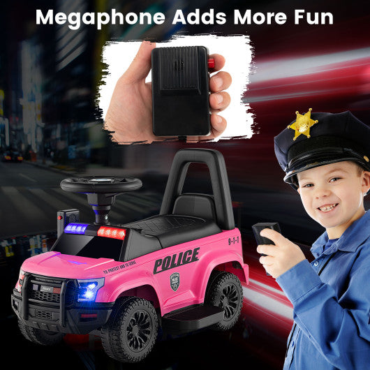 6V Kids Ride On Police Car with Real Megaphone and Siren Flashing Lights-Pink