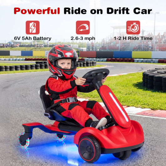 6V Ride-on Drift Car with Lights and Adjustable Seat-Red