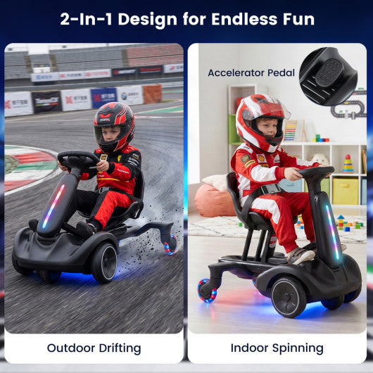 6V Ride-on Drift Car with Lights and Adjustable Seat-Black
