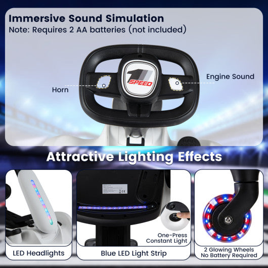 6V Ride-on Drift Car with Lights and Adjustable Seat-White