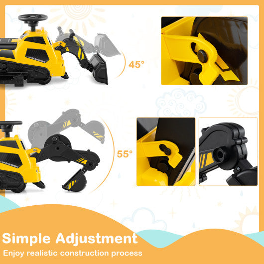 6V Ride on Tractor 3-in-1 Electric Excavator with Adjustable Arms and Music-Yellow