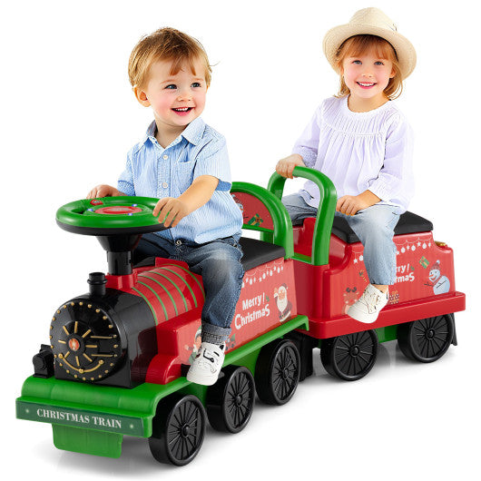 6V Ride on Train 2-Seater with Carriage and Flashing LED Lights-Green