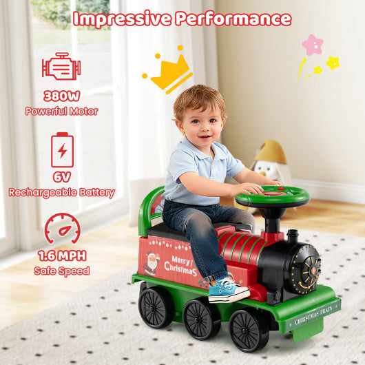 6V Ride on Train 2-Seater with Carriage and Flashing LED Lights-Green