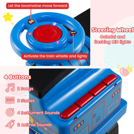 6V Ride on Train 2-Seater with Carriage and Flashing LED Lights-Blue