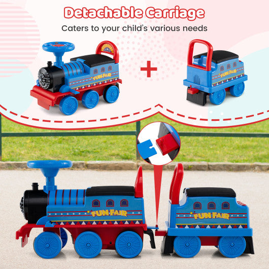 6V Ride on Train 2-Seater with Carriage and Flashing LED Lights-Blue