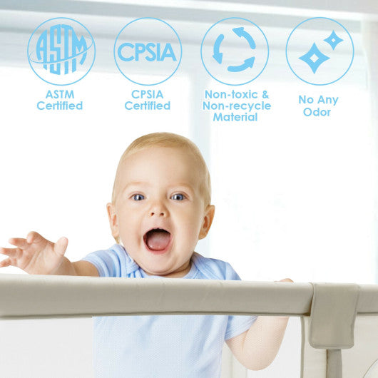 75 x 59 Inch Large Baby Playpen with Breathable Mesh and Zipper Doors-Beige