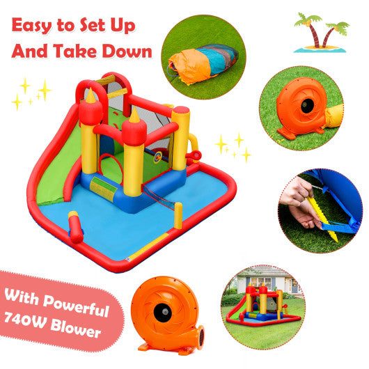 Inflatable Blow Up Water Slide Bounce House with 740 W Blower