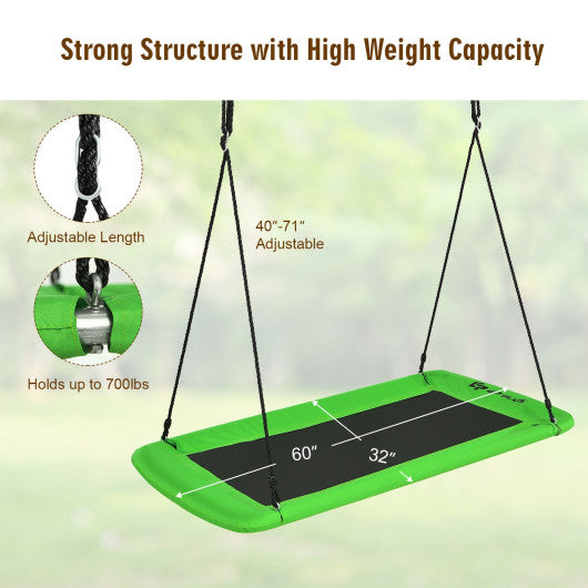 60 Inches Platform Tree Swing Outdoor with 2 Hanging Straps-Green