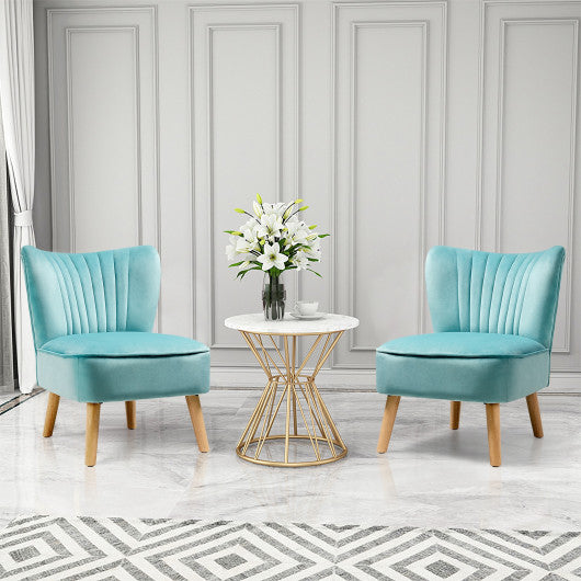 Modern Armless Velvet Accent Chair with Wood Legs-Green