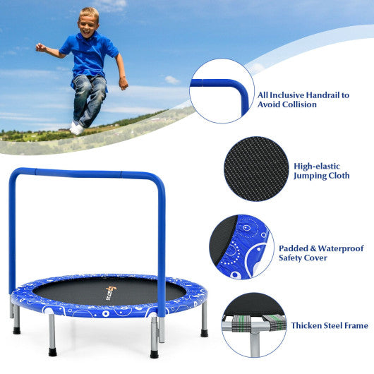36 Inch Kids Trampoline Mini Rebounder with Full Covered Handrail-Blue