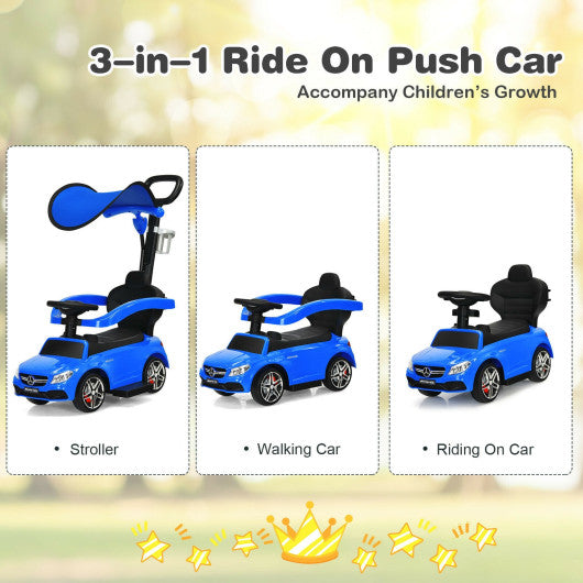 3-in-1 Ride on Push Car Mercedes-Benz Licensed Sliding Car with Canopy-Blue