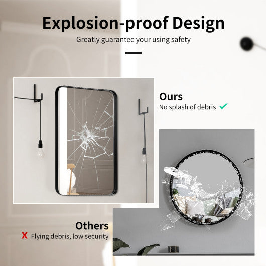 32 Inch x 20 Inch Metal Frame Wall-Mounted Rectangle Mirror-Black