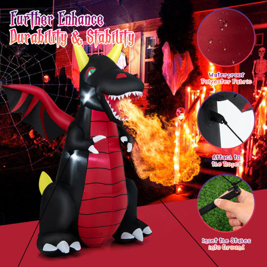 8 Feet Halloween Inflatable Fire Dragon Decoration with LED Lights