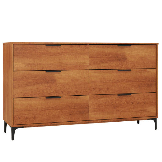 6-Drawer Dresser with Interlock System for Bedroom Living Room-Cherry