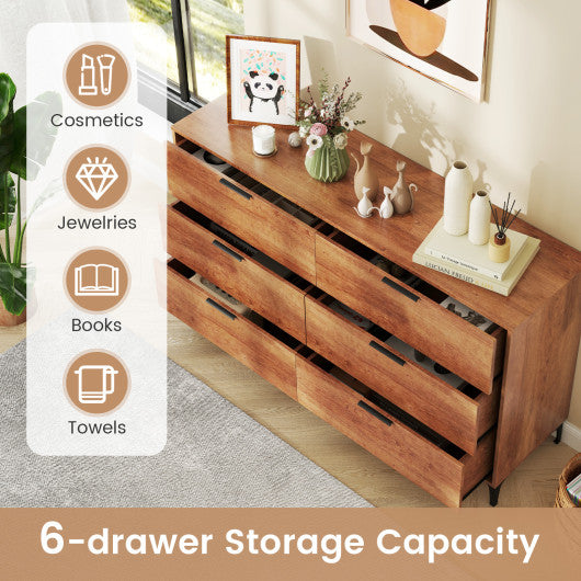 6-Drawer Dresser with Interlock System for Bedroom Living Room-Cherry