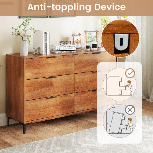 6-Drawer Dresser with Interlock System for Bedroom Living Room-Cherry