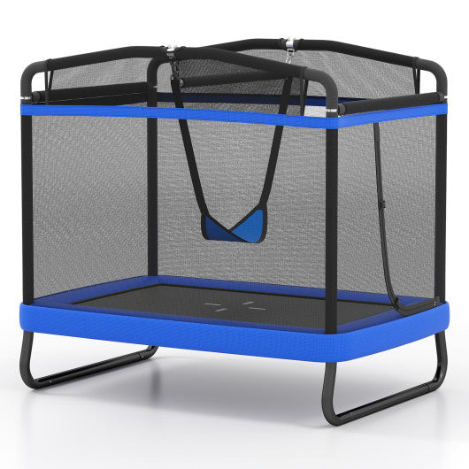 6 FT Kids Trampoline with Swing and Horizontal Bar Small Rectangle Trampoline-Blue