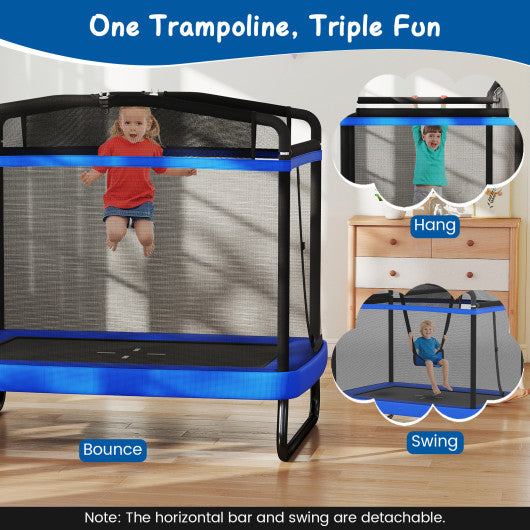 6 FT Kids Trampoline with Swing and Horizontal Bar Small Rectangle Trampoline-Blue