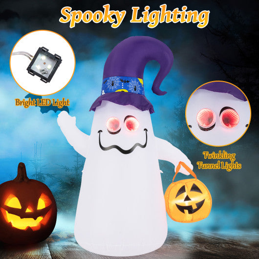 6 Ft Halloween Inflatables Cute Ghost with Dimming Infinity Mirror Light