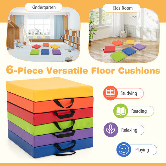 6 PCS Square Floor Cushions 16 Inch Soft Sponge Floor Pillows-Multicolor