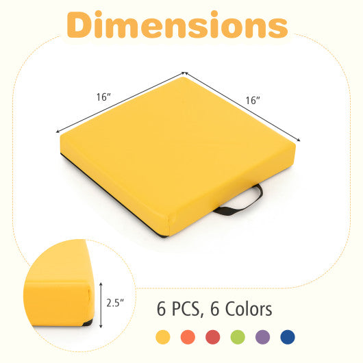 6 PCS Square Floor Cushions 16 Inch Soft Sponge Floor Pillows-Multicolor