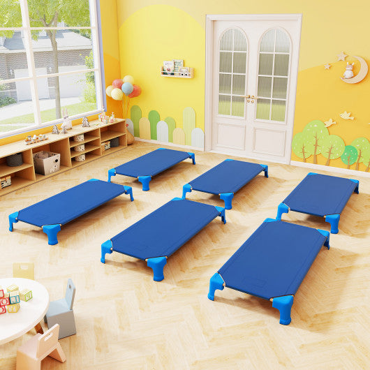 Portable 6 Pack Stackable Daycare Cots Sleeping Bed for Kids 53 Inch-Blue