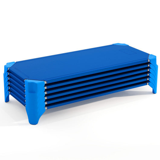 Portable 6 Pack Stackable Daycare Cots Sleeping Bed for Kids 52 Inch-Blue