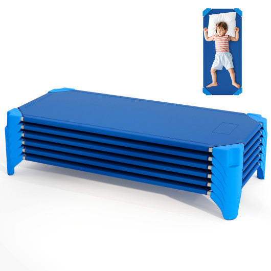 Portable 6 Pack Stackable Daycare Cots Sleeping Bed for Kids 52 Inch-Blue