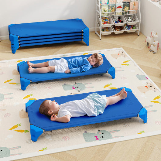Portable 6 Pack Stackable Daycare Cots Sleeping Bed for Kids 52 Inch-Blue