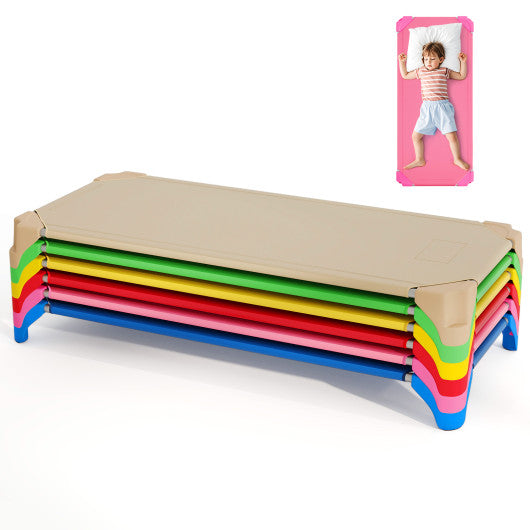 Portable 6 Pack Stackable Daycare Cots Sleeping Bed for Kids 52 Inch-Multicolor