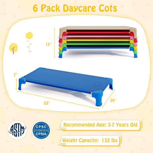 Portable 6 Pack Stackable Daycare Cots Sleeping Bed for Kids 53 Inch-Multicolor