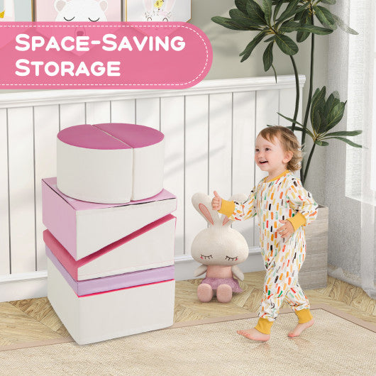 6-Piece Soft Play Set for Toddlers with Climbing Triangle and Ramp-Pink