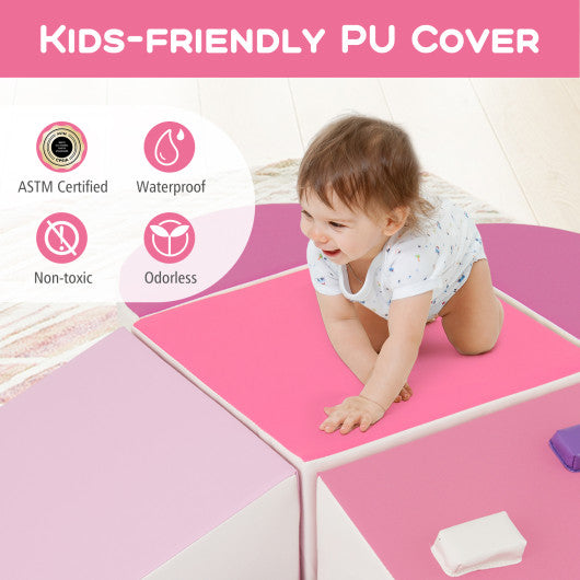 6-Piece Soft Play Set for Toddlers with Climbing Triangle and Ramp-Pink
