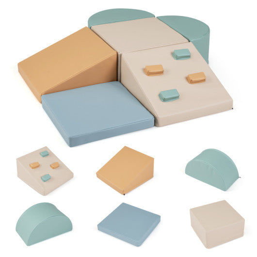 6-Piece Soft Play Set for Toddlers with Climbing Triangle and Ramp-Gray and Green