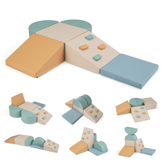 6-Piece Soft Play Set for Toddlers with Climbing Triangle and Ramp-Gray and Green
