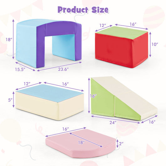 6 Pieces Foam Climbing Blocks Soft Play Climbing for Toddlers with Tunnel-Beige