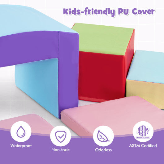 6 Pieces Foam Climbing Blocks Soft Play Climbing for Toddlers with Tunnel-Beige