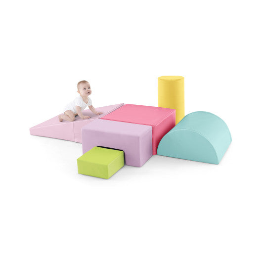 6 Pieces Foam Climbing Blocks Indoor Climb and Crawl Activity Playset with Rectangles-Macaron Multicolor