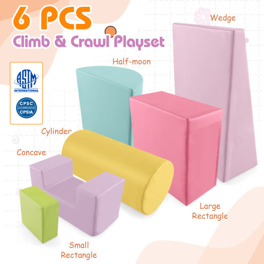 6 Pieces Foam Climbing Blocks Indoor Climb and Crawl Activity Playset with Rectangles-Macaron Multicolor