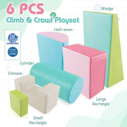 6 Pieces Foam Climbing Blocks Indoor Climb and Crawl Activity Playset with Rectangles-Green