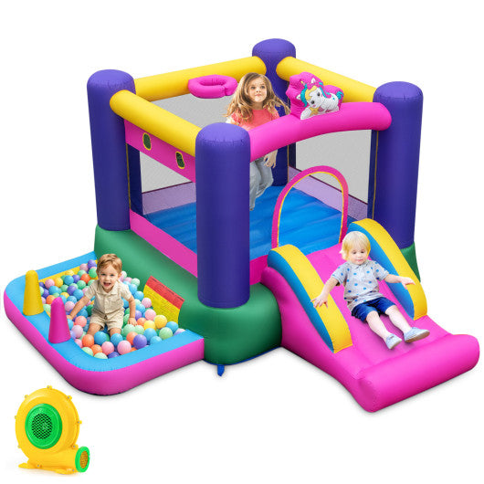 6-in-1 Bouncy Castle Inflatable Bounce House with Slide and Ball Pit with 480W Blower