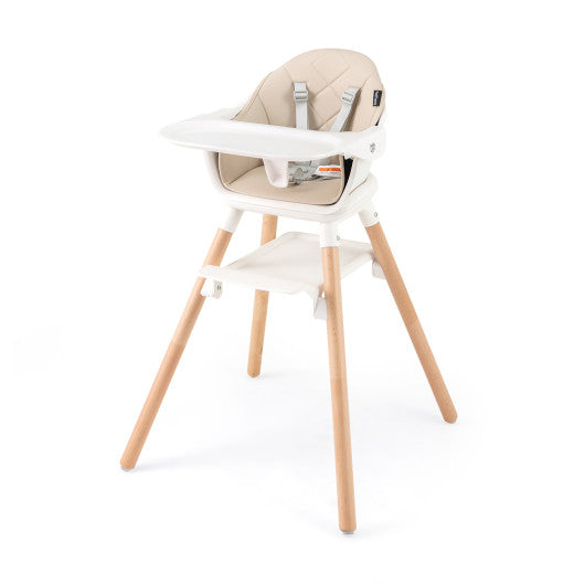 6 in 1 Convertible Highchair with Safety Harness and Removable Tray-Beige