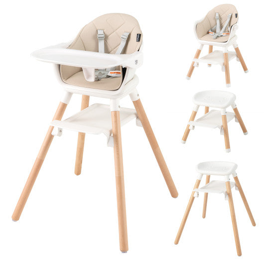 6 in 1 Convertible Highchair with Safety Harness and Removable Tray-Beige