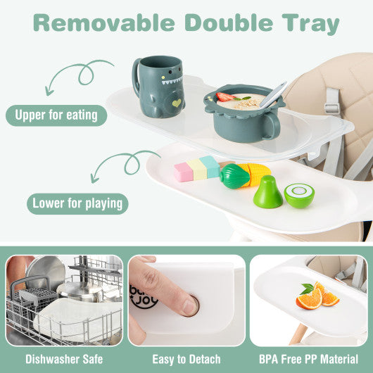 6 in 1 Convertible Highchair with Safety Harness and Removable Tray-Beige