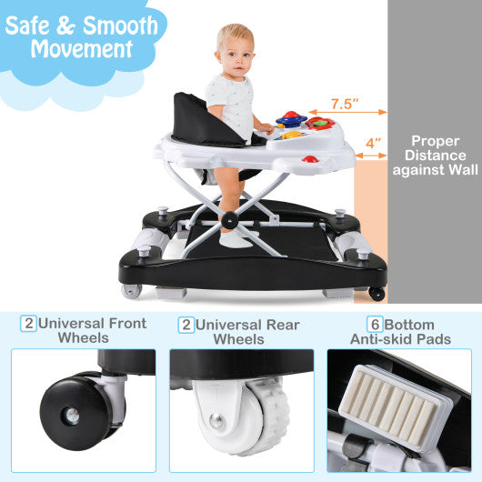 6 in 1 Foldable Baby Walker with Adjustable Height-Black