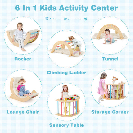 6 in 1 Kids Climbing Arch Playset wIth Removable Cushion and Stoppers-Multicolor