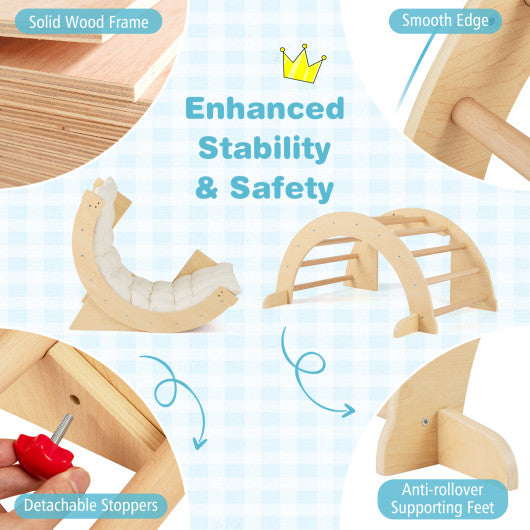 6 in 1 Kids Climbing Arch Playset wIth Removable Cushion and Stoppers-Natural