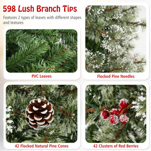 6/7.5/9 FT Artificial Christmas Tree Pre-Lit Hinged Holiday Tree with 360¡« Quick Power Connector-6 ft