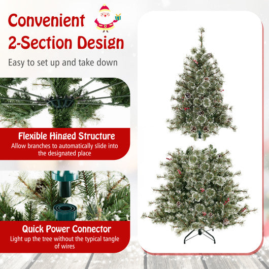 6/7.5/9 FT Artificial Christmas Tree Pre-Lit Hinged Holiday Tree with 360¡« Quick Power Connector-6 ft