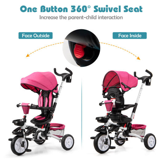 7-in-1 Detachable Baby Stroller with Canopy and Safety Harness-Pink